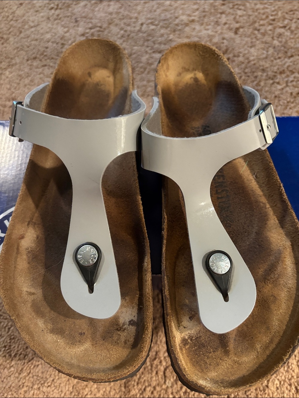 Women's Shiny Light Grey T-Strap Sandals